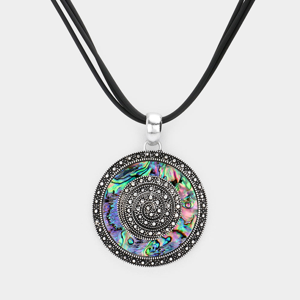 iLLASPARKZ Swirl Metal Detailed Abalone Round Pendant Necklace