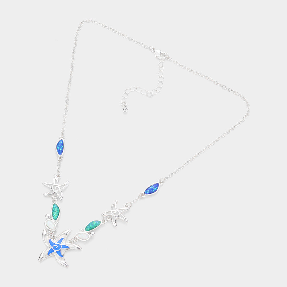 iLLASPARKZ Enamel Starfish Stone Cluster Necklace