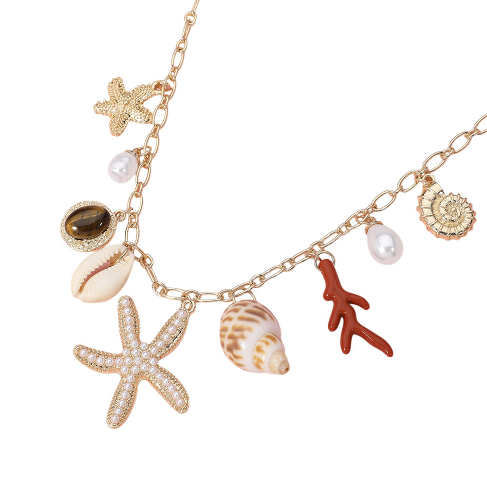 iLLASPARKZ Pearl Starfish Shell Pearl Charm Station Necklace