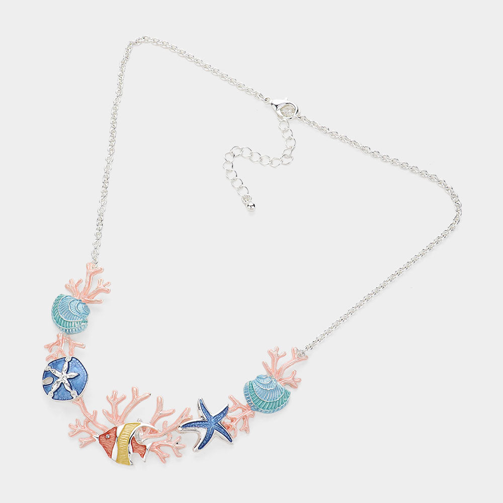 iLLASPARKZ Enamel Sea Shell Sand Dollar Fish Seaweed Link Necklace