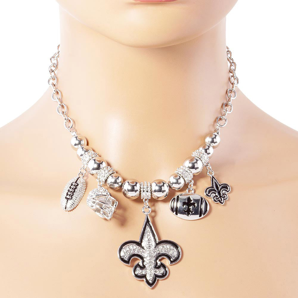 iLLASPARKZ Fleur de Lis Football Theme Charms Metal Chain Necklace