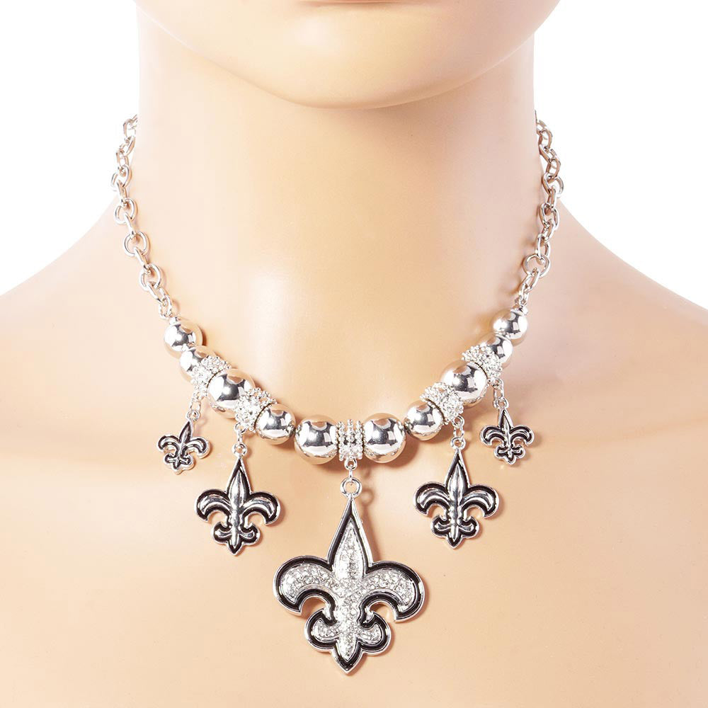 iLLASPARKZ Stone Embellished Fleur de Lis Charm Metal Chain Necklace