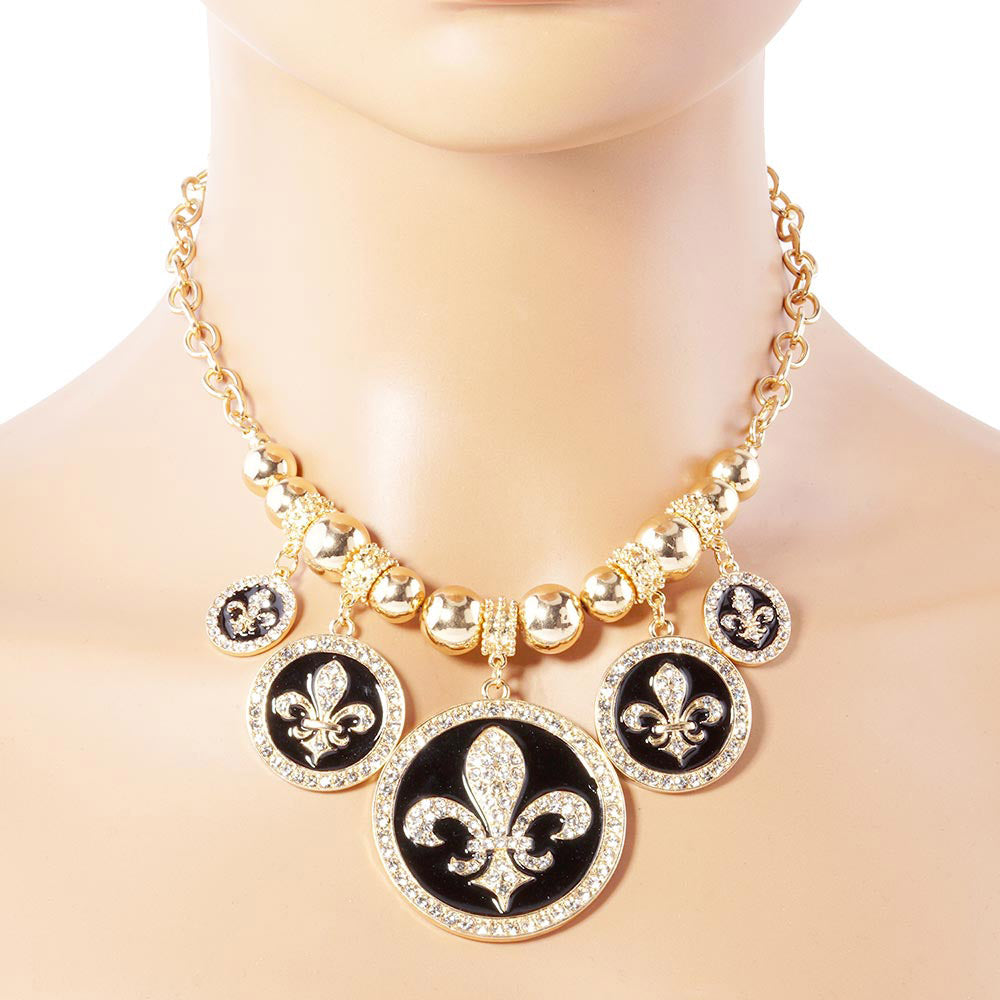 iLLASPARKZ Stone Embellished Fleur de Lis Charm Metal Chain Necklace