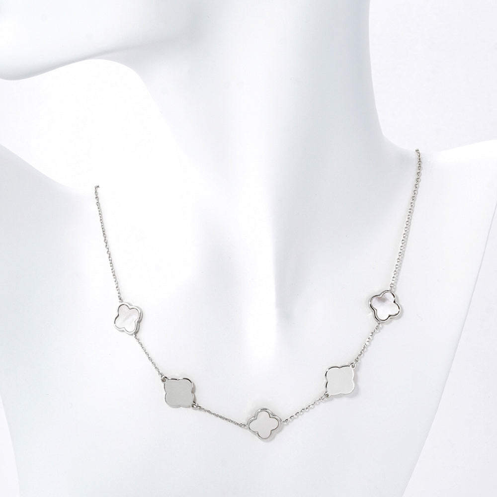 iLLASPARKZ White Gold Dipped Mother Of Pearl Quatrefoil Link Necklace