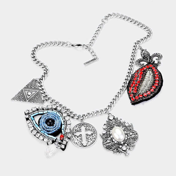 iLLASPARKZ Crystal Evil Eye Lip Cross Pendant Metal Necklace