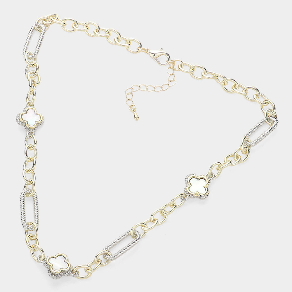 iLLASPARKZ 14K Gold Plated Mother Of Pearl Quatrefoil Pointed Chain Necklace