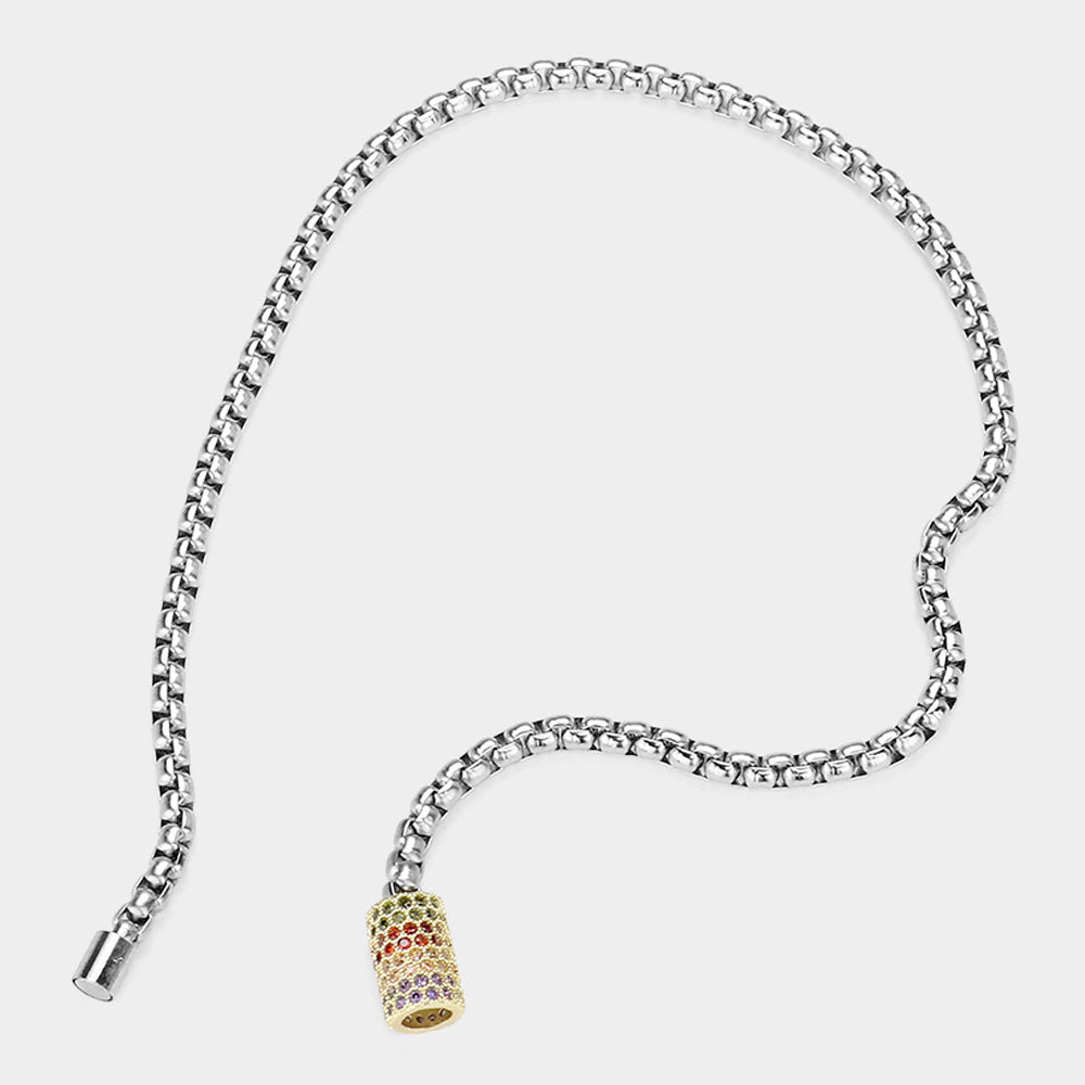 iLLASPARKZ 14K Gold Plated CZ Stone Paved Cylinder Pointed Magnetic Necklace