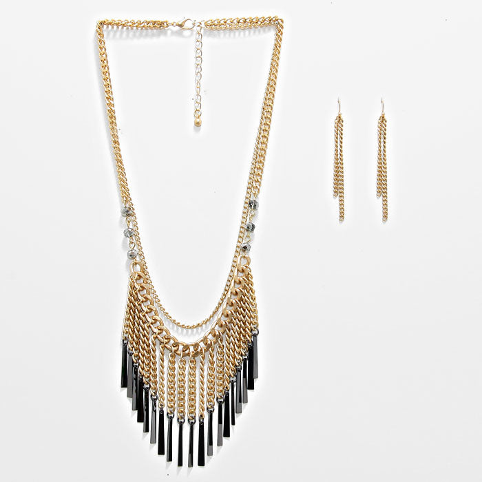 iLLASPARKZ Metal Chain Fringe Bib Necklace