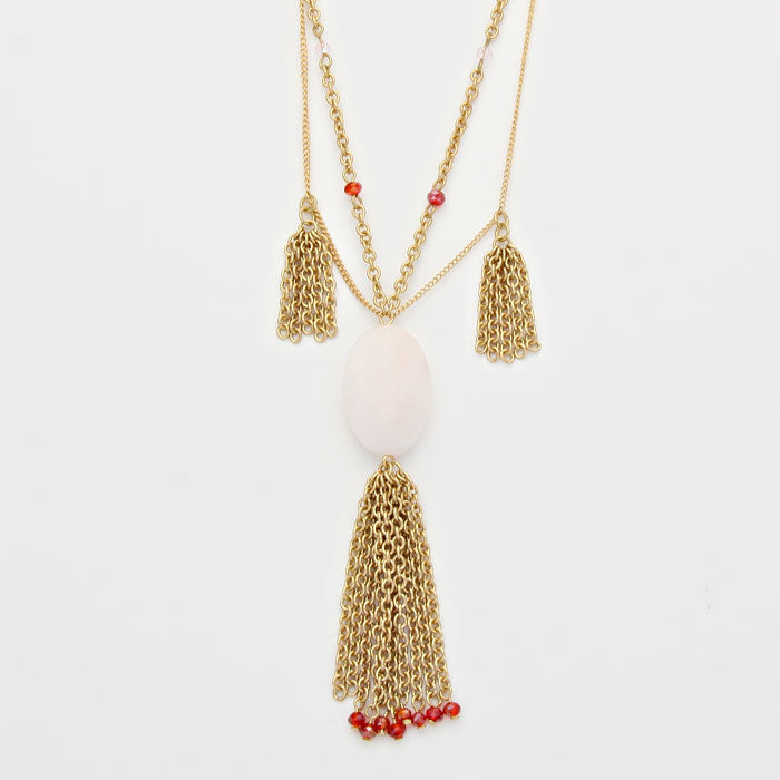 iLLASPARKZ Oval Stone Accented Tassel Drop Necklace