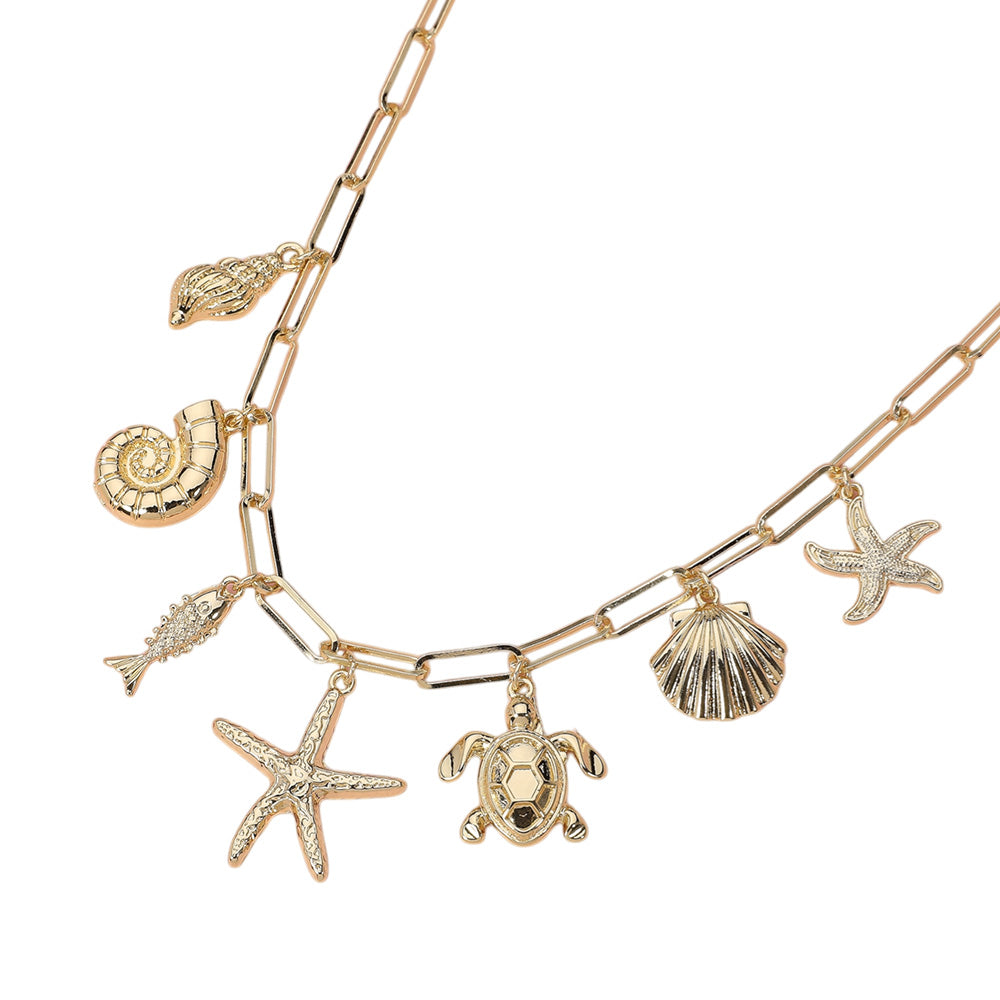 iLLASPARKZ Shell Fish Starfish Turtle Charm Station Paperclip Chain Necklace