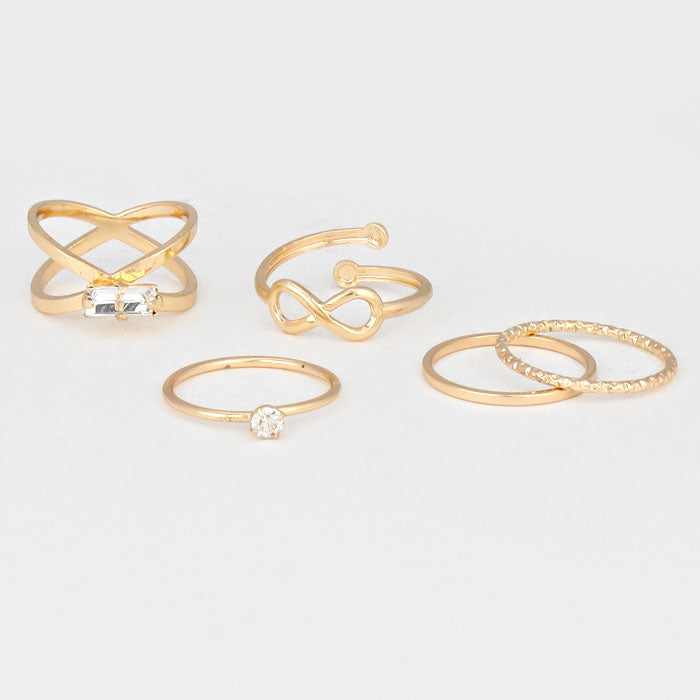 iLLASPARKZ 5-PCS Free Sized Midi Ring Set