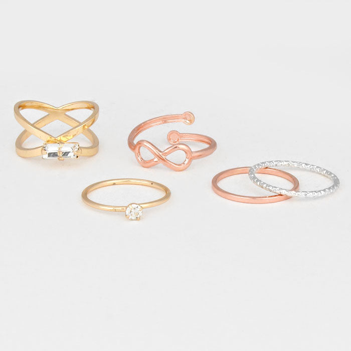 iLLASPARKZ 5-PCS Free Sized Midi Ring Set