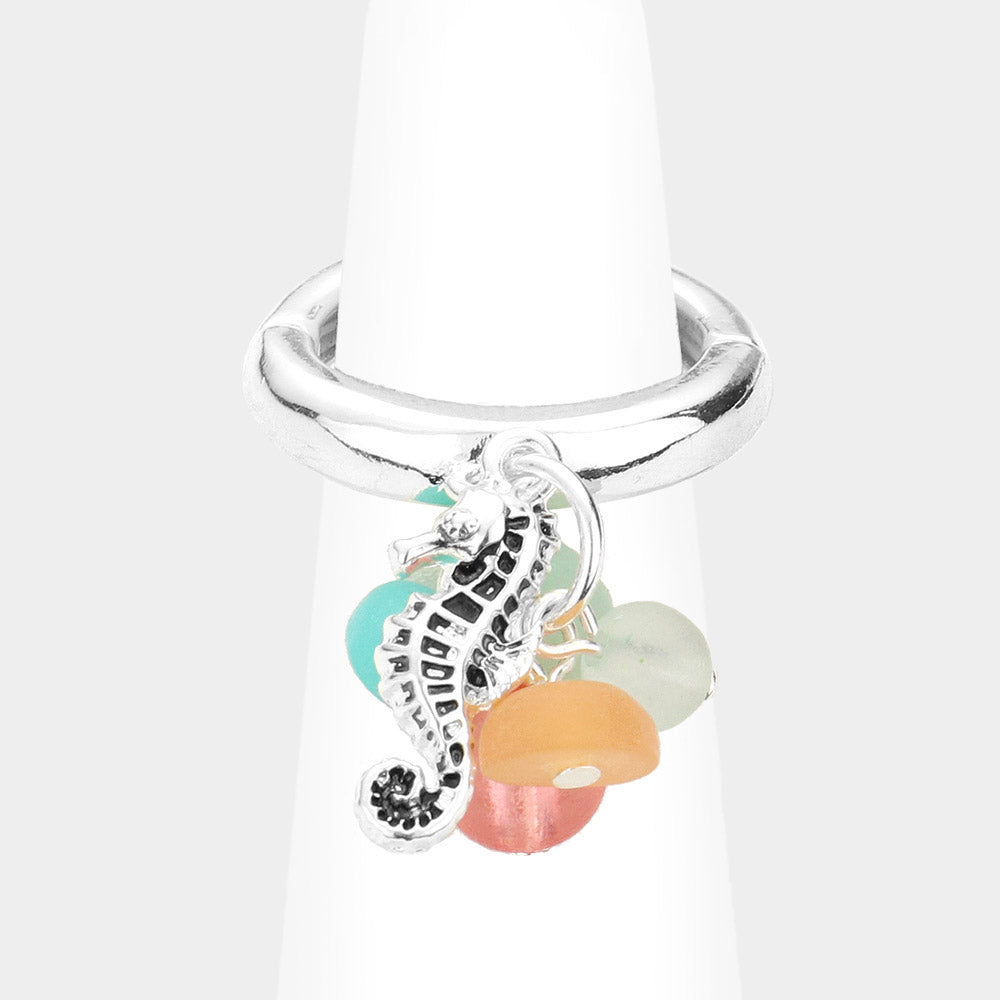 iLLASPARKZ Sea Glass Metal Seahorse Dangle Stretch Ring