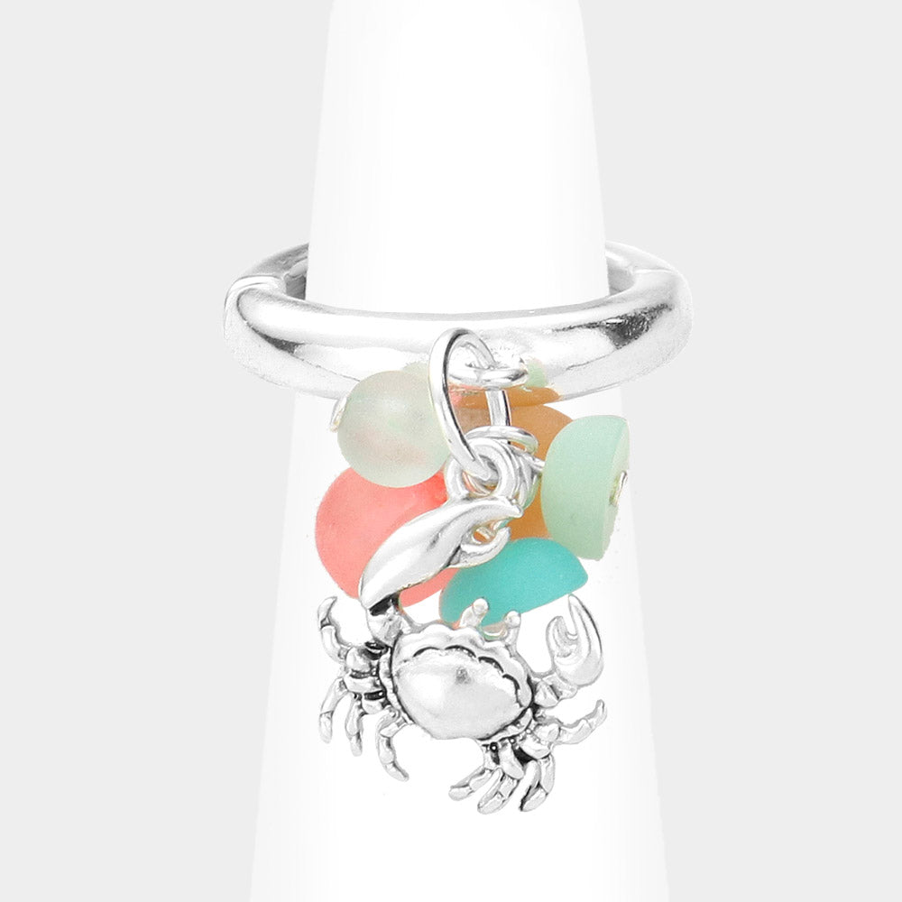 iLLASPARKZ Sea Glass Metal Crab Dangle Stretch Ring