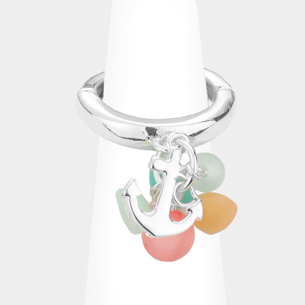 iLLASPARKZ Sea Glass Metal Anchor Dangle Stretch Ring