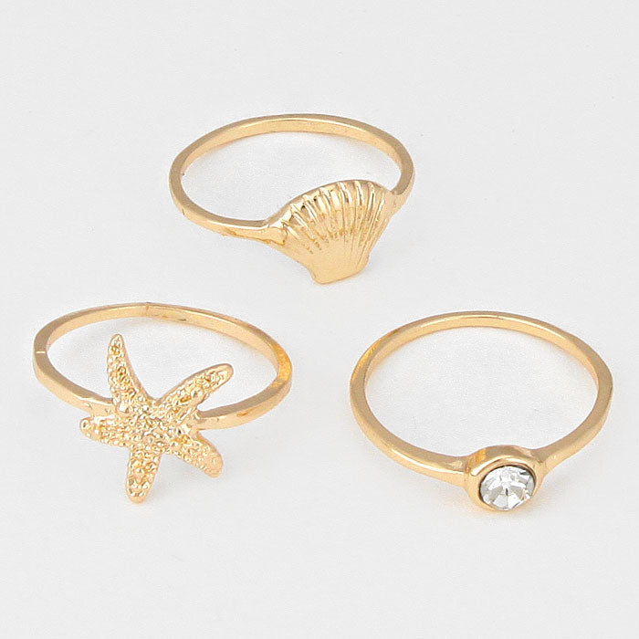 iLLASPARKZ 3-PCS Starfish & Shell Midi Ring Set