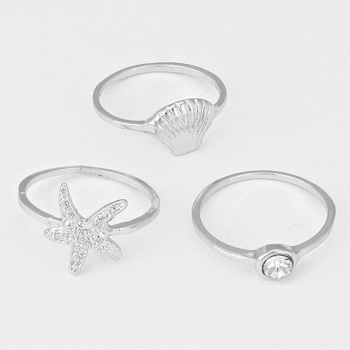 iLLASPARKZ 3-PCS Starfish & Shell Midi Ring Set