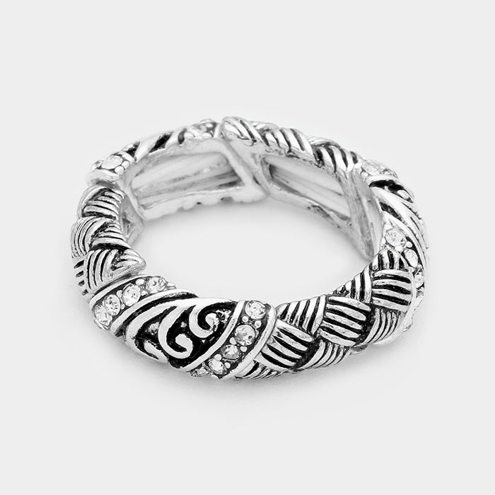 iLLASPARKZ Crystal detail embossed metal filigree lattice stretch ring