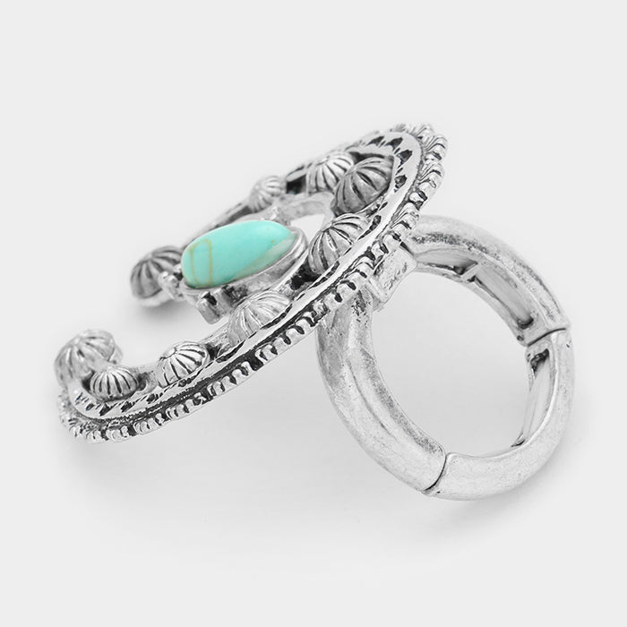 iLLASPARKZ Turquoise detail tribal metal double horn cut out stretch ring