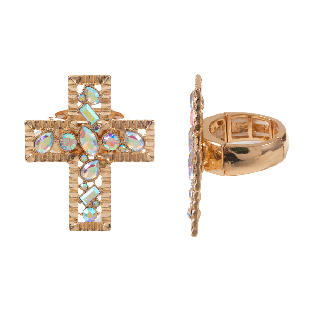 iLLASPARKZ Multi Stone Embellished Cross Stretch Ring