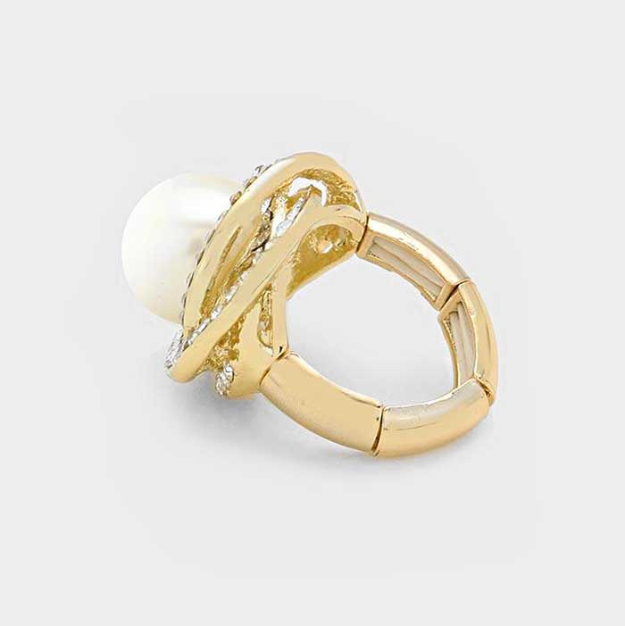 iLLASPARKZ Crystal trim pearl stretch ring