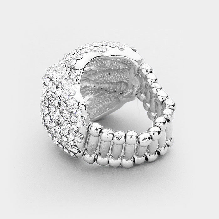 iLLASPARKZ Crystal Rhinestone Pave Crisscross Dome Stretch Ring