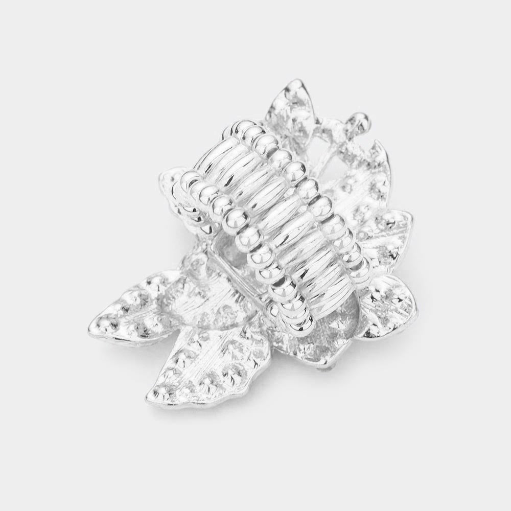 iLLASPARKZ Rhinestone Embellished Metal Leaf Cluster Stretch Ring