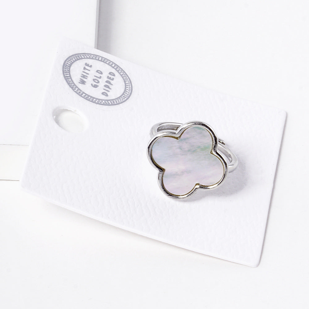 iLLASPARKZ 14K White Gold Dipped Mother of Pearl Quatrefoil Ring