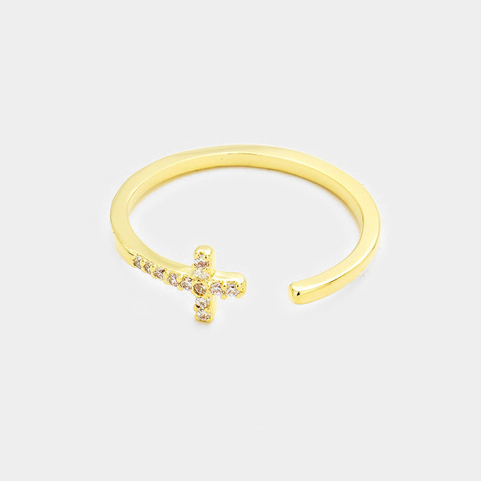 iLLASPARKZ SECRET BOX_14K Gold Dipped CZ Cross Ring