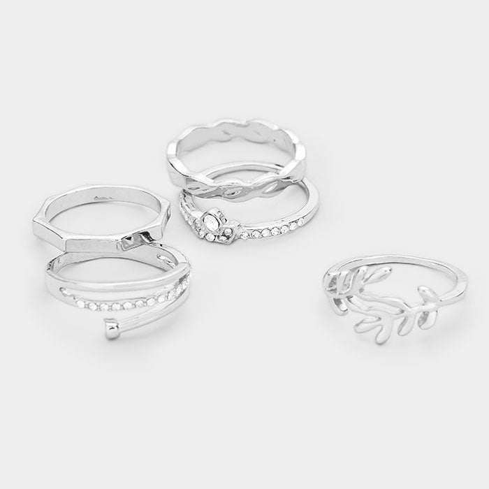 iLLASPARKZ 5PCS - Mixed Leaf Crystal Metal Rings