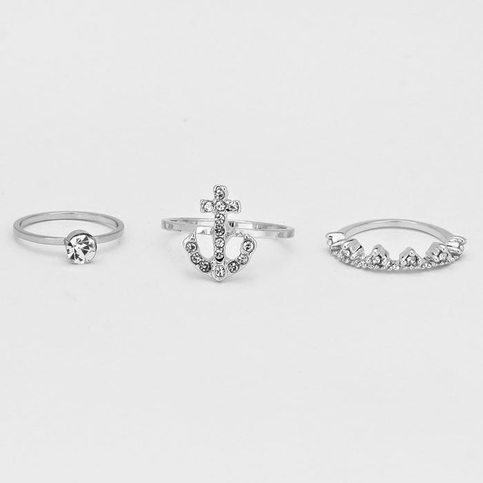 iLLASPARKZ 3-PCS Crystal Anchor Ring Set