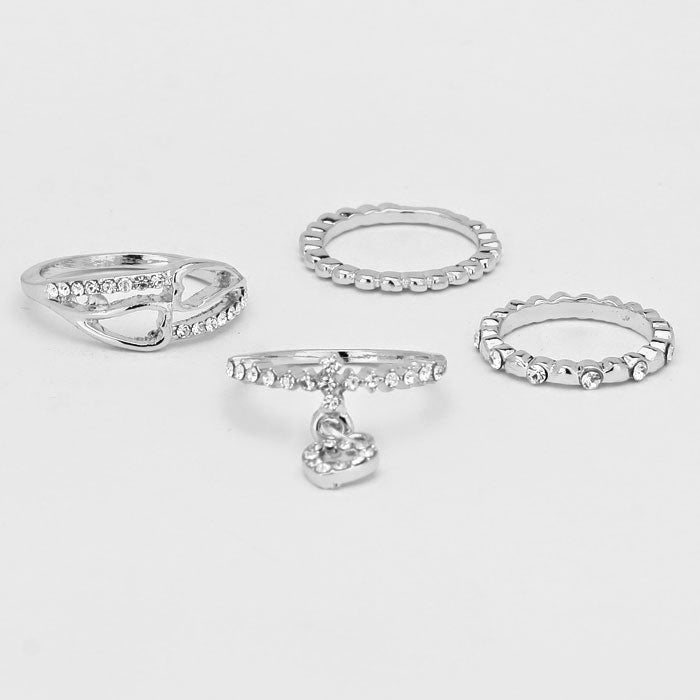 iLLASPARKZ 4-PCS Crystal Heart Drop Ring Set