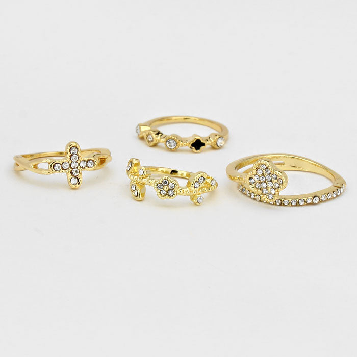 iLLASPARKZ 4-PCS Crystal Clover Ring Set