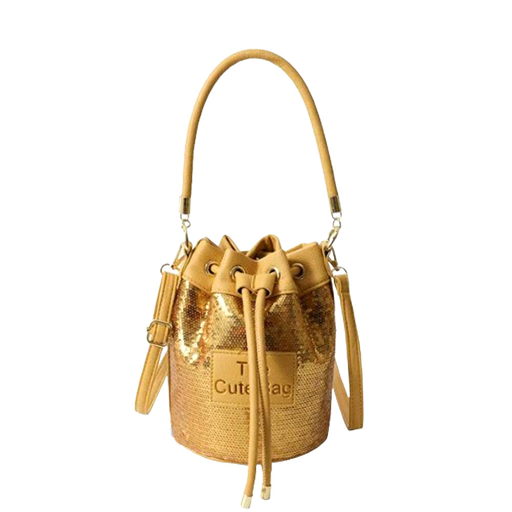 iLLASPARKZ Faux Leather THE CUTE BAG Message Sequin Crossbody Bucket Bag