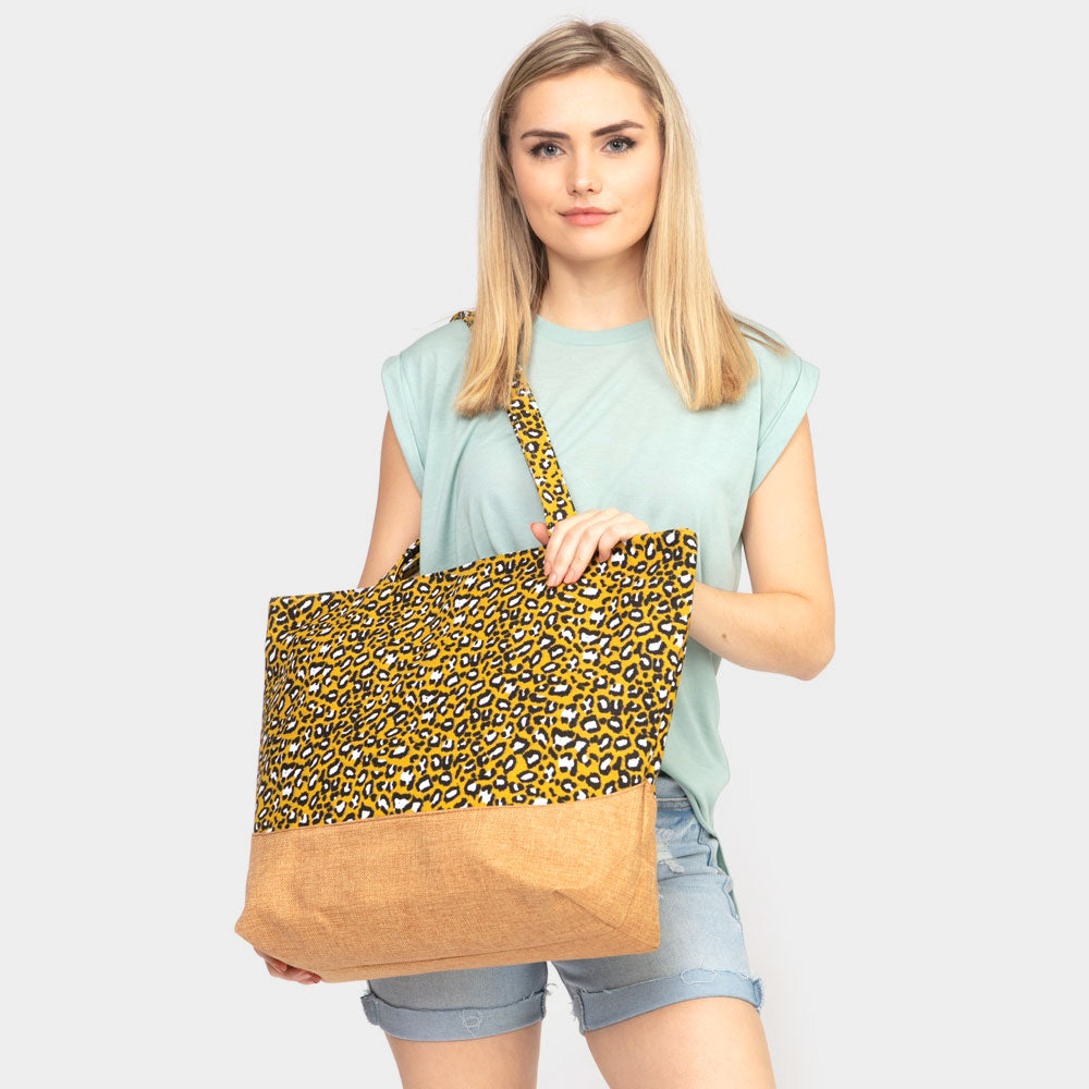 iLLASPARKZ Leopard Print Jute Tote Bag