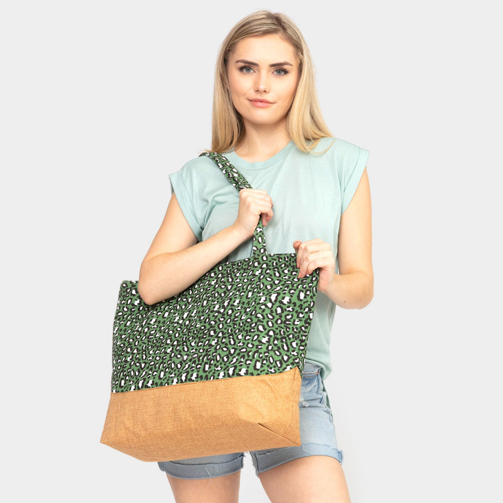 iLLASPARKZ Leopard Print Jute Tote Bag