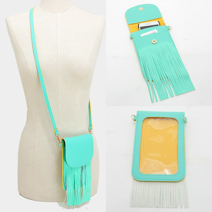 iLLASPARKZ Long fringe cellphone pouch crossbody bag with strap