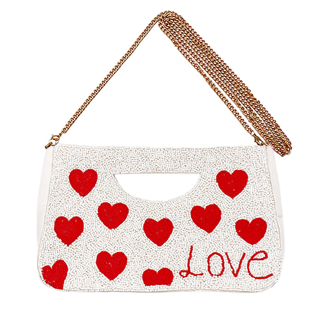 iLLASPARKZ Love Heart Patterned Seed Beaded Tote / Crossbody Bag