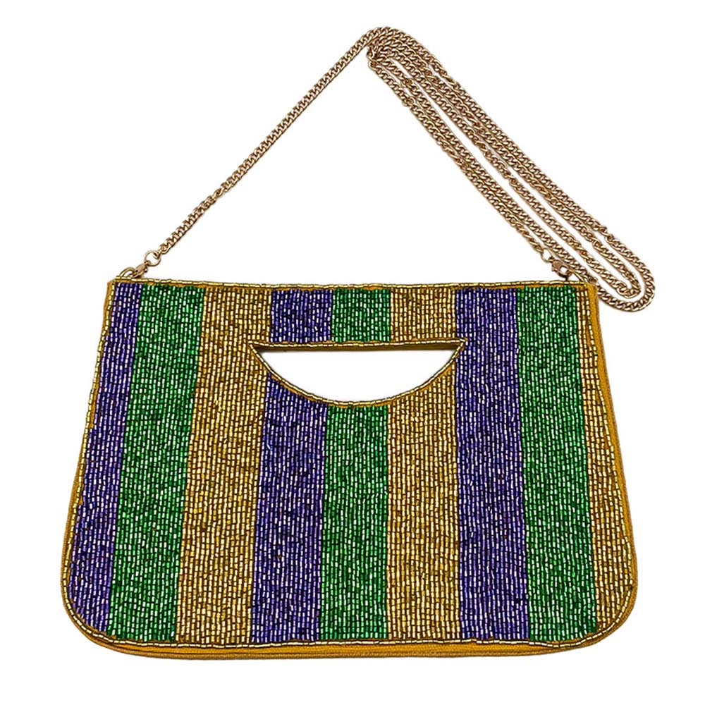 iLLASPARKZ Mardi Gras Seed Beaded Tote / Crossbody Bag