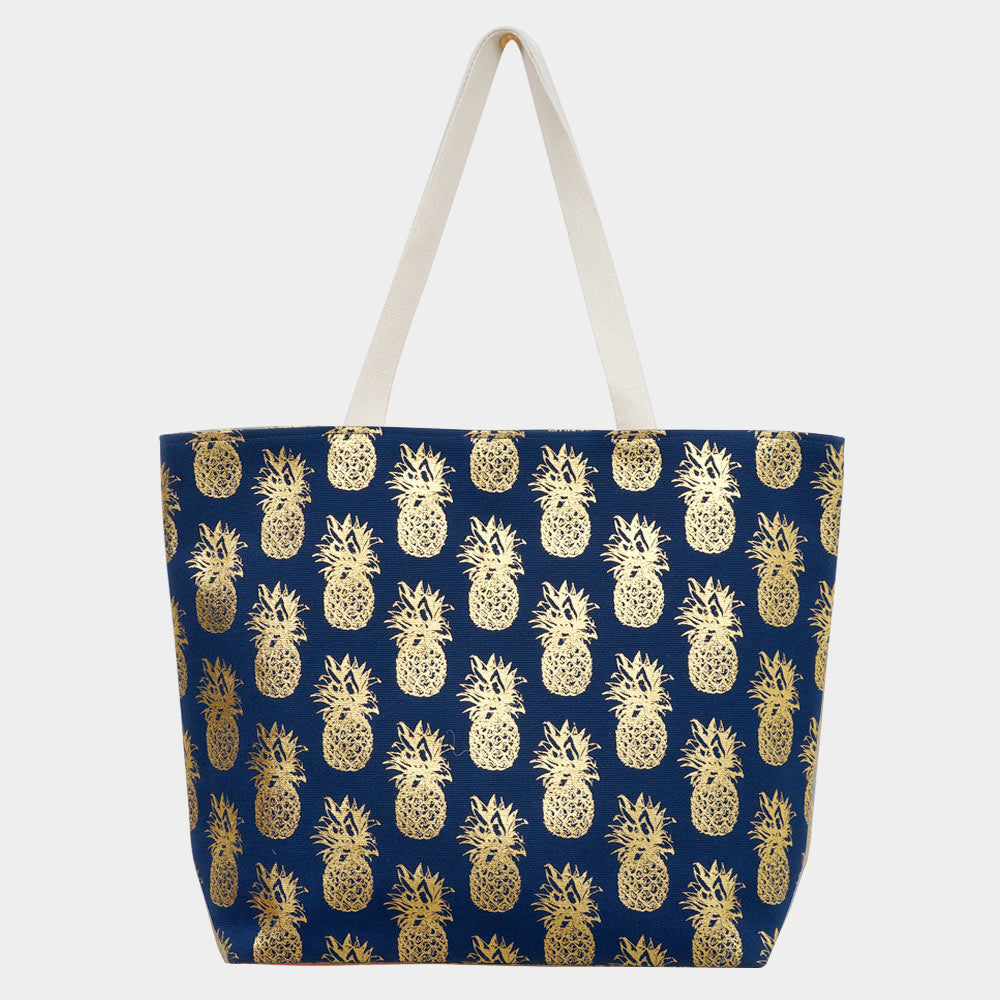 iLLASPARKZ Metallic Pineapple Patterned Beach Tote Bag