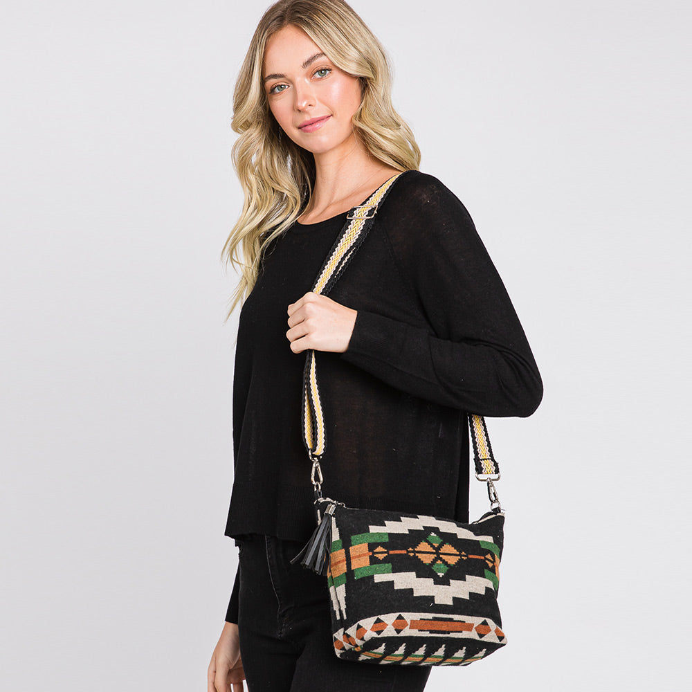 iLLASPARKZ Aztec Patterned Tassel Crossbody Bag