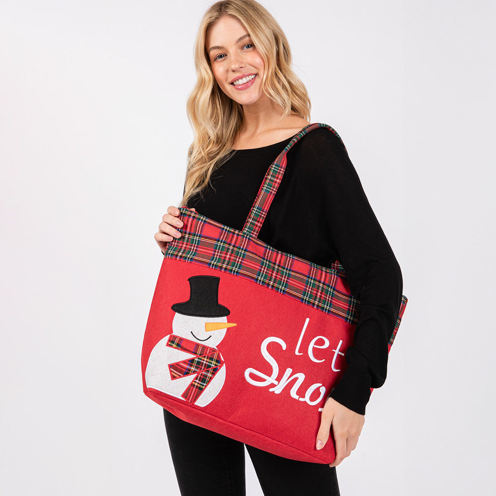 iLLASPARKZ Let it Snow Letter Snowman Christmas Tote Bag