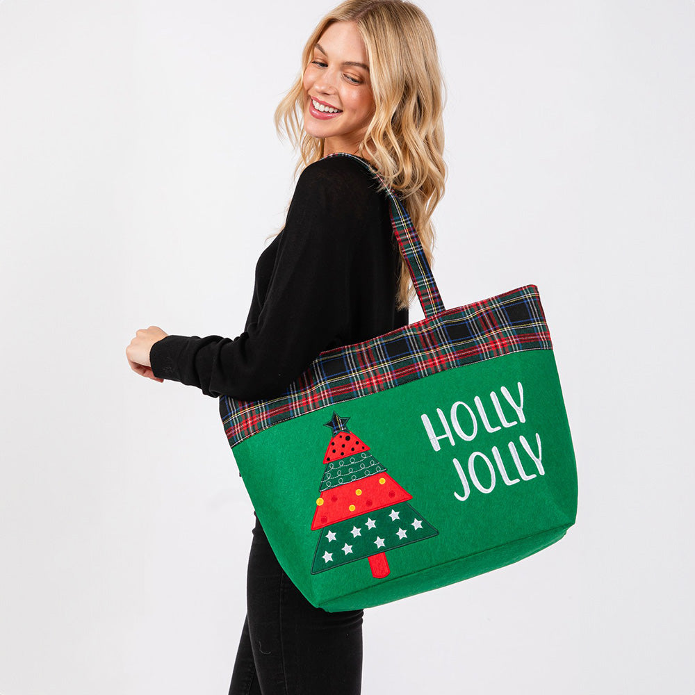 iLLASPARKZ Holly Jolly Letter Christmas Tree Tote Bag