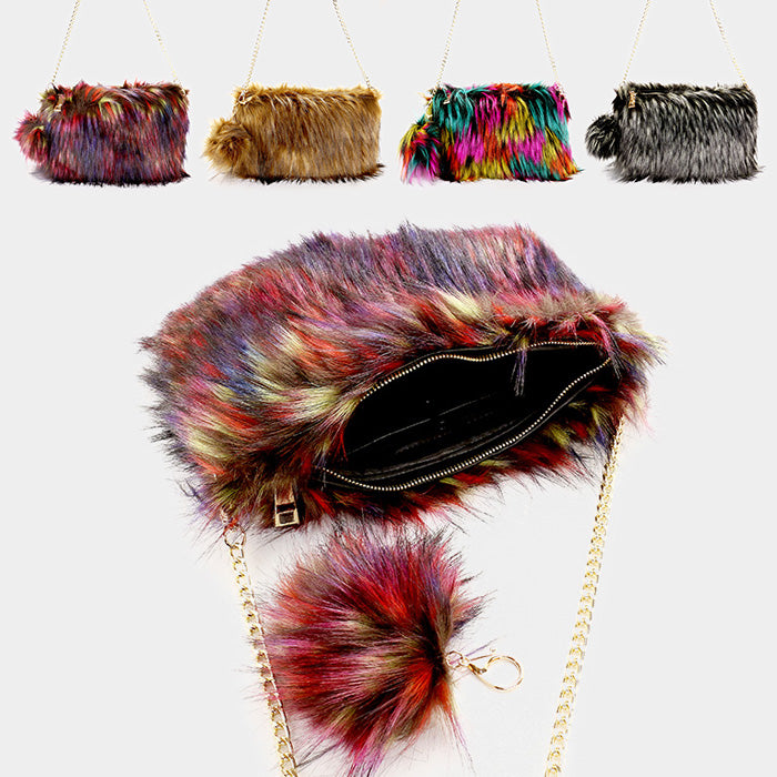 iLLASPARKZ Furry Pom Pom Clutch Bag