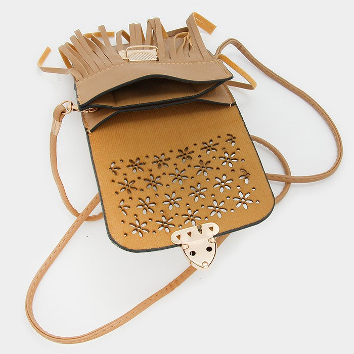 iLLASPARKZ Laser Cut out Leather Fringe Pouch Crossbody Bag