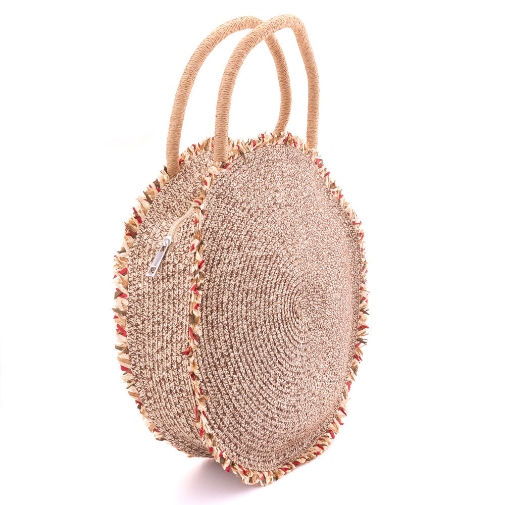 iLLASPARKZ Raffia Trim Straw Round Shoulder Bag