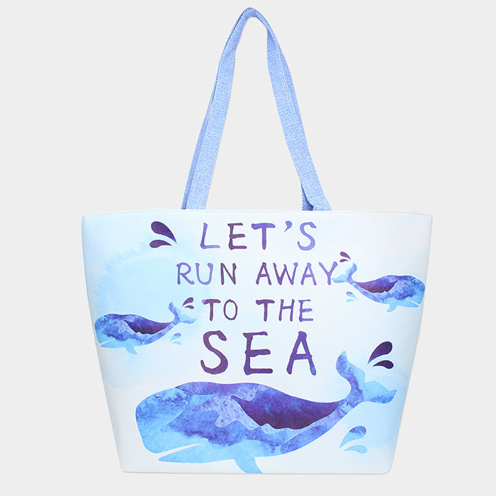 iLLASPARKZ Let's Run Away to the Sea Whale Print Tote Bag