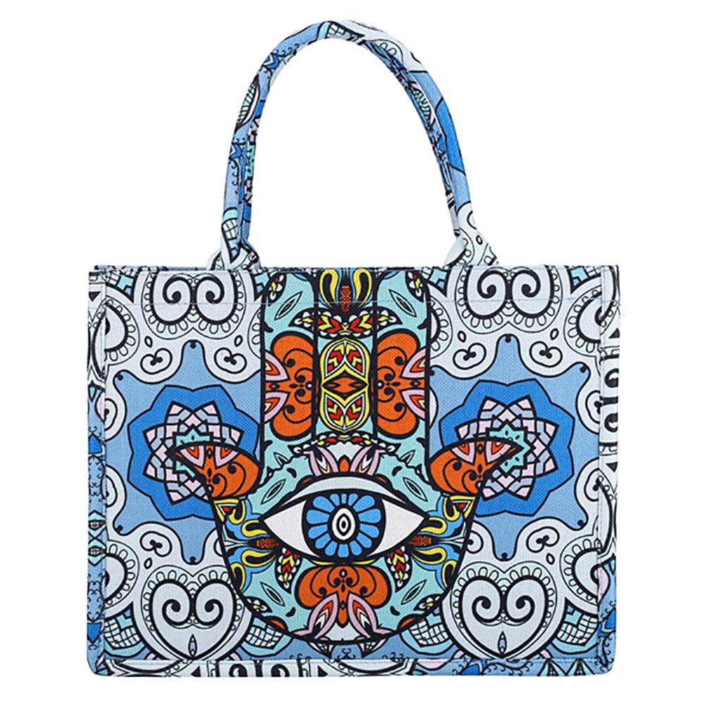 iLLASPARKZ Evil Eye Hamsa Hand Printed Tote Bag