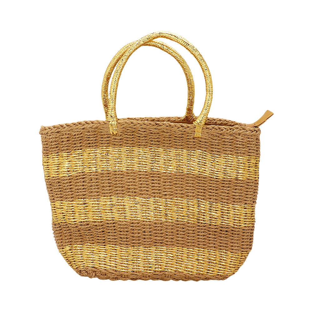 iLLASPARKZ Raffia Straw Braided Striped Tote Bag / Shoulder Bag