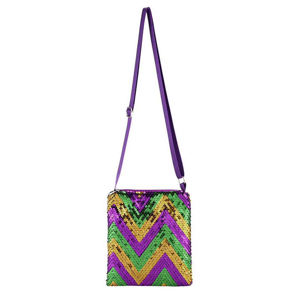 iLLASPARKZ Mardi Gras Sequin Chevron Rectangle Crossbody Bag